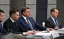 Deputy Minister of Industry and Trade Kirill Lysogorsky, Tula Region Governor Alexei Dyumin and Deputy Chairman of the Security Council Dmitry Medvedev (from left) at the meeting with CEOs of defence industry enterprises.
