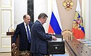 Director of the Federal Security Service Alexander Bortnikov and Special Presidential Representative for Environmental Protection, Ecology and Transport Sergei Ivanov before the meeting with permanent members of the Security Council.
