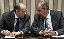 Director of the Federal Security Service Alexander Bortnikov (left) and Foreign Minister Sergei Lavrov before the meeting with permanent members of the Security Council.