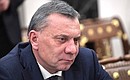 Deputy Prime Minister Yury Borisov at a meeting with Government members.