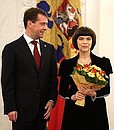 At the reception to mark the National Unity Day. With French singer Mireille Mathieu, who was awarded the Russian Federation state decoration for her great contribution to promoting friendship, cooperation and cultural ties with Russia.