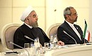 На трёхсторонней встрече глав Азербайджана, Ирана и России. Президент Исламской Республики Иран Хасан Рухани.