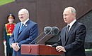 Vladimir Putin speaks at the ceremony to unveil the Rzhev Memorial to the Soviet Soldier. With President of Belarus Alexander Lukashenko.