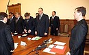 Before beginning of meeting with leaders of republics within North Caucasus Federal District and local branches of the Federal Security Service and the Interior Ministry. Meeting participants commemorated the victims of the terrorist attack on officers of the Interior Ministry of Daghestan with a minute of silence.