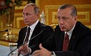 Заявления для прессы по завершении российско-турецких переговоров. С Президентом Турецкой Республики Реджепом Тайипом Эрдоганом.