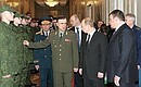 Inspecting models of the new Russian Armed Forces uniforms. With Defence Minister Anatoly Serdyukov (right) and Chief of Rear Services and Deputy Defence Minister Vladimir Isakov.