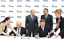 Церемония подписания соглашения о партнёрстве между ОАО «Газпром» и Международной федерацией футбольных ассоциаций (ФИФА) на 2015–2018 годы.