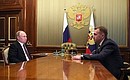 With former First Deputy Prime Minister Igor Shuvalov. The President proposed that Mr Shuvalov head Vnesheconombank.