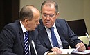 Director of the Federal Security Service Alexander Bortnikov and Foreign Minister Sergei Lavrov at the meeting with permanent members of the Security Council.