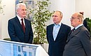 During a visit to the Lomonosov cluster, the part of the Vorobyovy Gory Innovation Science and Technology Centre. With Moscow Mayor Sergei Sobyanin (left) and Moscow State University Rector Viktor Sadovnichy. Photo: Press Office of Moscow Mayor