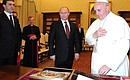 Vladimir Putin presented the Vladimir Icon of the Mother of God to Pope Francis; the Pope gave the President a majolica depicting the Vatican Gardens.