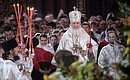 The divine Easter service at the Christ the Saviour Cathedral. Patriarch Kirill of Moscow and All Russia.