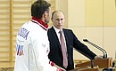 В ходе встречи с российскими спортсменами – чемпионами и призёрами XXVII Всемирной летней Универсиады в Казани.