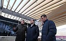 During the inspection of the Olympic facilities under construction. With Deputy Prime Minister Dmitry Kozak (right) and Olympstroy State Corporation CEO Sergei Gaplikov.