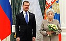 Presenting state decorations. Irina Antonova, director of the Pushkin Museum of Fine Arts, was awarded the Order for Services to the Fatherland, IV degree.