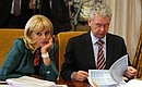 Healthcare and Social Development Minister Tatyana Golikova and Deputy Prime Minister and Government Chief of Staff Sergei Sobyanin at the meeting on making a list of federal targeted programmes.