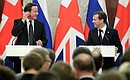 News conference following Russian-British talks. With British Prime Minister David Cameron.