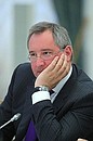 At the meeting on the implementation of presidential executive orders of May 7, 2012. Deputy Prime Minister Dmitry Rogozin.