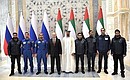 With Crown Prince of Abu Dhabi and Deputy Supreme Commander of the UAE Armed Forces Mohammed bin Zayed Al Nahyan during a meeting with UAE astronauts.