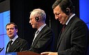 Joint news conference. With President of the European Council Herman Van Rompuy and President of the European Commission Jose Manuel Barroso.