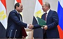 Following the talks, Vladimir Putin and Abdel Fattah el-Sisi signed the Agreement on Comprehensive Partnership and Strategic Cooperation between the Russian Federation and the Arab Republic of Egypt.