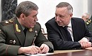 Chief of the General Staff of the Armed Forces – First Deputy Defence Minister Valery Gerasimov and St Petersburg Acting Governor Alexander Beglov before the expanded meeting of the Security Council.