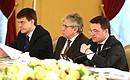 Minister of Science and Higher Education Mikhail Kotyukov, President of the Russian Academy of Sciences Alexander Sergeyev and Moscow Region Governor Andrei Vorobyov (from left to right) at the meeting of the Board of Trustees of Lomonosov Moscow State University.