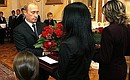 На церемонии вручения звезд Героя России вдовам офицеров ФСБ, погибших при исполнении специальных заданий.