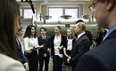 Meeting with students during a visit to the Budker Institute of Nuclear Physics of the Russian Academy of Scientists’ Siberian Branch.