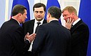 Before the meeting of the Commission for Modernisation and Technological Development of Russia’s Economy. Deputy Prime Minister Sergei Ivanov, First Deputy Chief of Staff of the Presidential Executive Office Vladislav Surkov, and Chief Executive of the state corporation Russian Nanotechnology Corporation (RUSNANO) Anatoly Chubais.