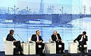 Plenary session of the 20th St Petersburg International Economic Forum. From left: moderator and CNN host Fareed Zakaria, President of Kazakhstan Nursultan Nazarbayev, President Vladimir Putin, and Prime Minister of Italy Matteo Renzi.