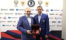 After the Night Hockey League gala match, Vladimir Putin met with hockey player Pavel Bure and presented him with a state decoration, Order for Services to the Fatherland, IV degree.