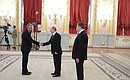 Letter of credence was presented to the President of Russia by Tomislav Car (Republic of Croatia).