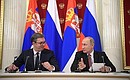 Press statements following Russian-Serbian talks. With President of Serbia Aleksandar Vucic.