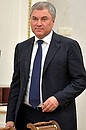 State Duma Speaker Vyacheslav Volodin before a meeting with permanent members of the Security Council.