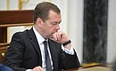 На совещании с членами Правительства. Председатель Правительства Дмитрий Медведев.