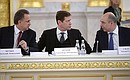 Sports Minister Vitaly Mutko, Russian Olympic Committee President Alexander Zhukov, Finance Minister Anton Siluanov (from left to right) before the meeting of the Council for the Development of Physical Culture and Sport.