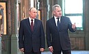 With Defence Minister Sergei Shoigu during the visit to the Russian Orthodox Cathedral in honour of the Resurrection of Christ, the Main Cathedral of the Russian Armed Forces.