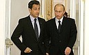 With French President Nicholas Sarkozy following Russian-French talks.