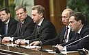With Prime Minister Vladimir Putin, First Deputy Prime Minister Igor Shuvalov, Deputy Prime Minister and Minister of Finance Alexei Kudrin and Deputy Prime Minister Alexander Zhukov (from right to left) at the cabinet meeting. 