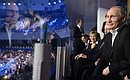 На праздничном ледовом шоу «Год после Игр», приуроченном к годовщине со дня открытия XXII Олимпийских зимних игр в Сочи.