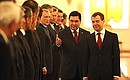 С Президентом Туркменистана Гурбангулы Бердымухамедовым перед началом российско-туркменистанских переговоров в расширенном составе.