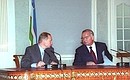 President Putin at a news conference with Uzbek President Islam Karimov.