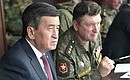 Watching the main phase of the Centre 2019 strategic command-and-staff exercises. President of Kyrgyzstan Sooronbay Jeenbekov.
