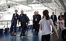 With Head of the Talent and Success foundation Yelena Shmeleva during a visit to the ice hockey training camp at the Sirius Educational Centre.