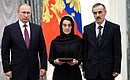Presentation of state decorations. With Nurbagand and Kumsiyat Nurbagandov, the parents of police lieutenant Magomed Nurbagandov, who was awarded the Hero of Russia Star posthumously.