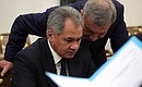 Before the meeting of the Commission for Military Technology Cooperation with Foreign States. Defence Minister Sergei Shoigu (left) and Deputy Prime Minister Yury Borisov.