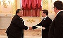 Presentation by foreign ambassadors of their letters of credence. Dmitry Medvedev receives a letter of credence from Ambassador of the Republic of Costa Rica Mario Fernandez Silva.