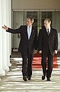 C. President Vladimir Putin and US President George W. Bush before bilateral negotiations in the White House.