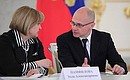 Before the meeting of the Council for Civil Society and Human Rights. Chairman of the Central Election Commission Ella Pamfilova and First Deputy Chief of Staff of the Presidential Executive Office Sergei Kiriyenko.